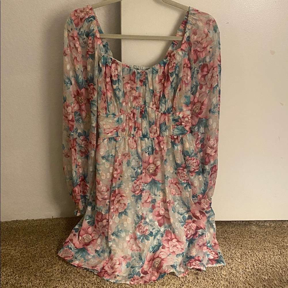Express Pink and Green Floral Skirt